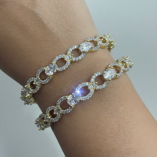 Elegant Oval Link Diamond-Style Bangles – Size 2-6