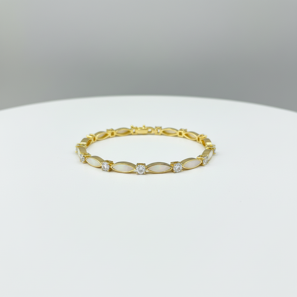 Elegant Mother of Pearl & Crystal Link Bracelet