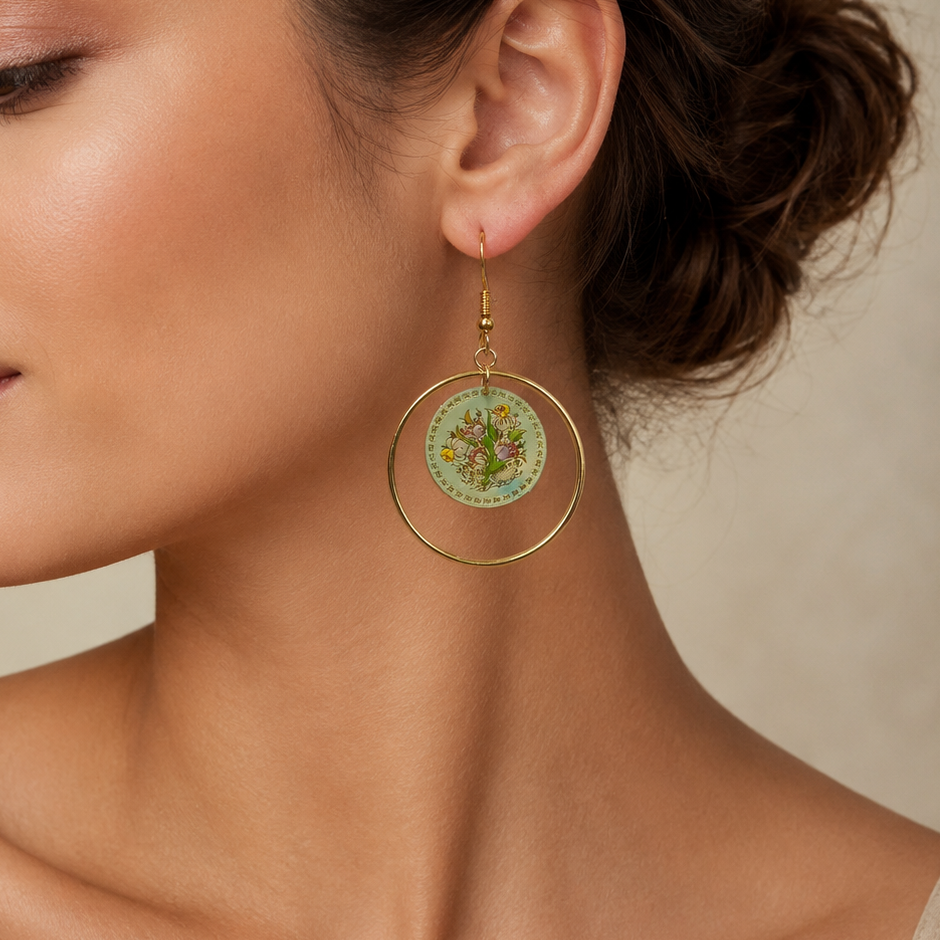Floral Gold Hoop Drop Earrings