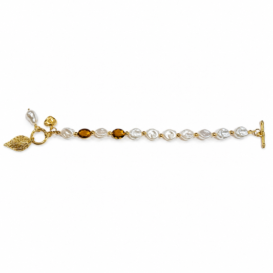 Pearl & Amber Charm Bracelet