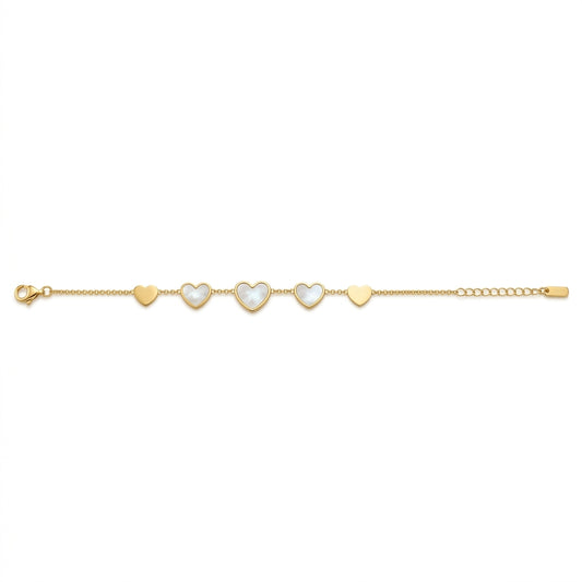 Gold and Pearl Heart Charm Bracelet