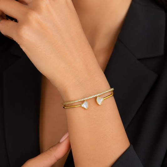 Golden Crystal Open Cuff Bracelet