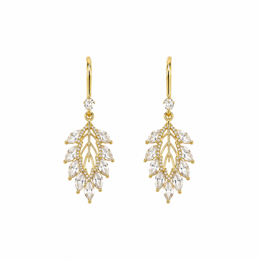 Gold Leaf Crystal Drop Earrings