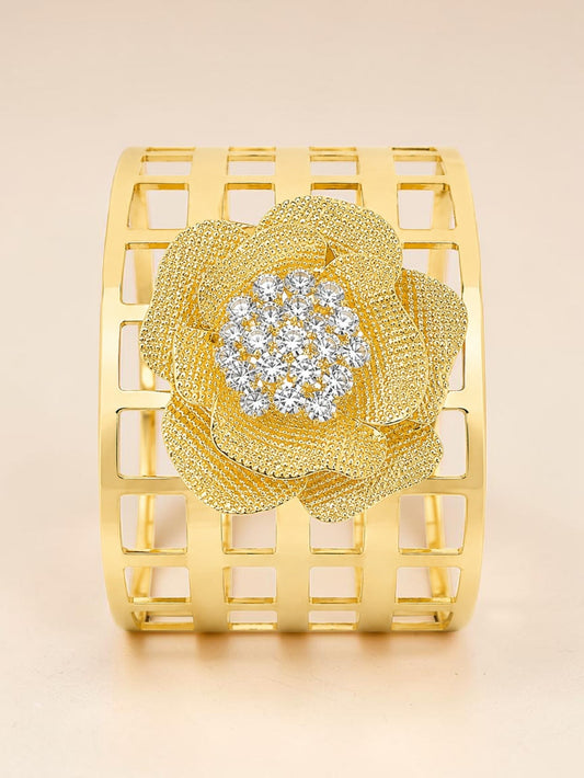 Golden Floral Crystal Cuff Bracelet