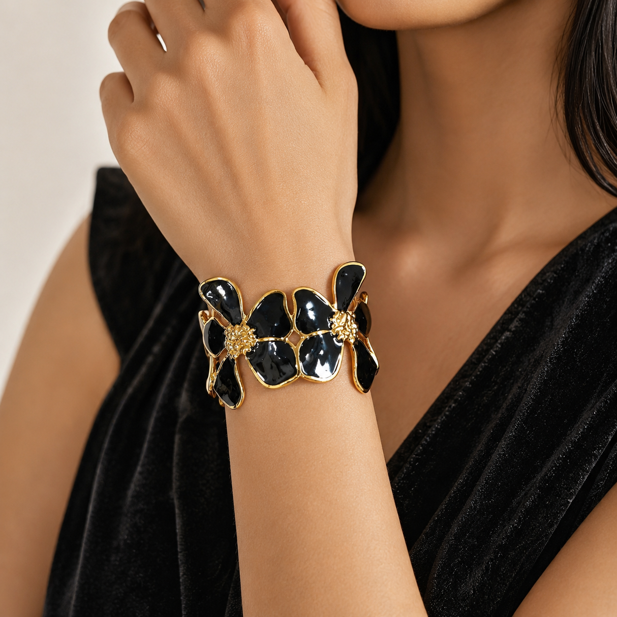 Midnight Bloom Floral Cuff Bracelet