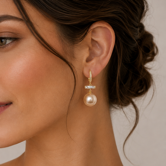 Pearl Drop Earrings with Crystal Bar