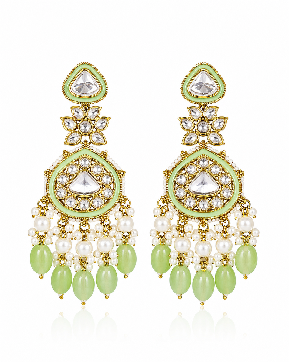 Mint Pearl Kundan Earrings