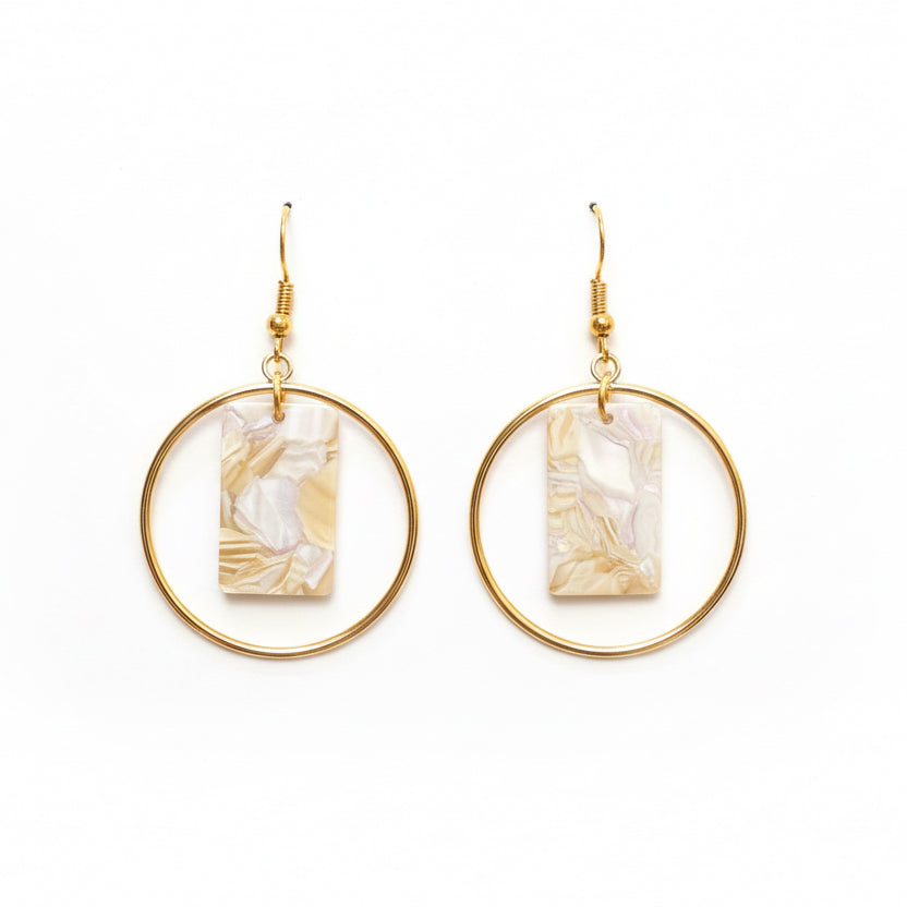 Golden Hoop with marble accent Earrings