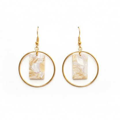 Golden Hoop with marble accent Earrings