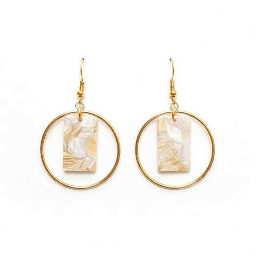 Golden Hoop with marble accent Earrings