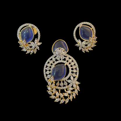 Elegant Blue Stone AD Pendant Set