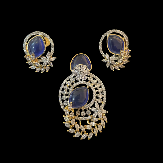 Elegant Blue Stone AD Pendant Set