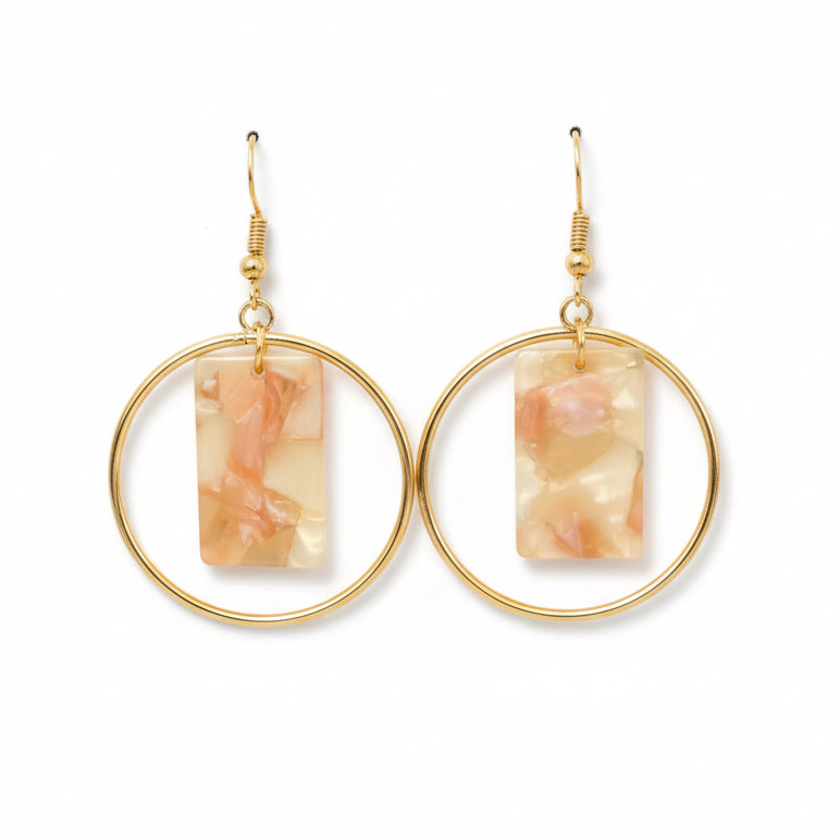 Golden Hoop with marble accent Earrings
