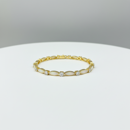 Elegant Mother of Pearl & Crystal Link Bracelet