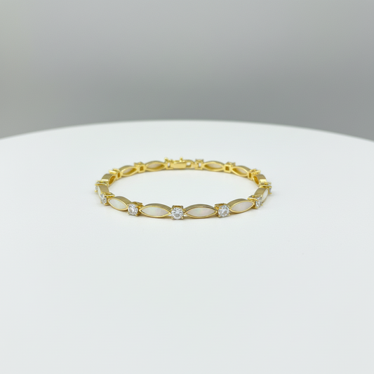 Elegant Mother of Pearl & Crystal Link Bracelet