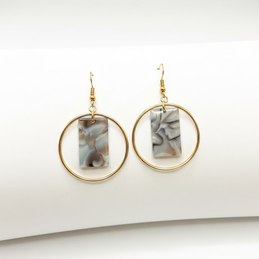 Golden Hoop with marble accent Earrings