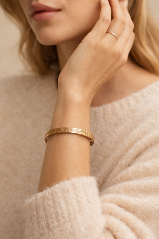 Greek Key Engraved Bangle Bracelet