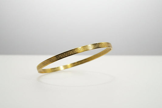 Greek Key Engraved Bangle Bracelet