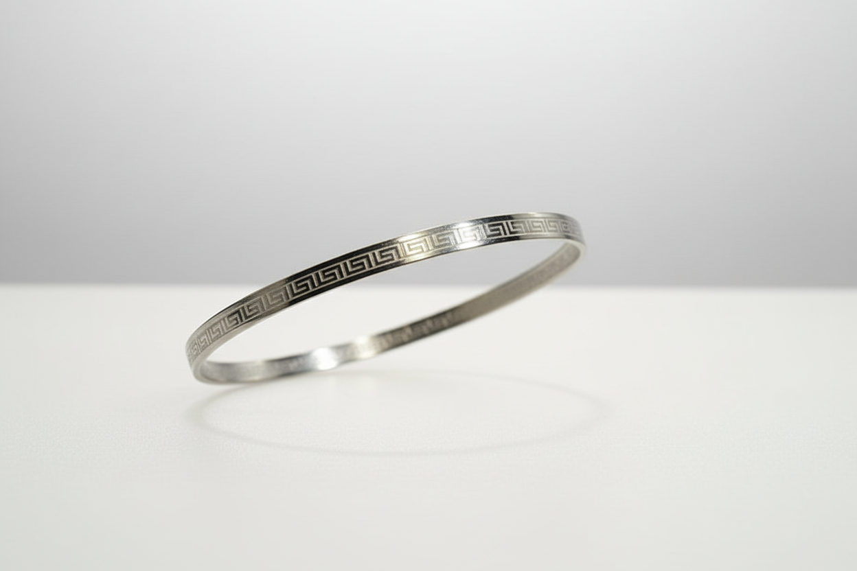 Greek Key Engraved Bangle Bracelet