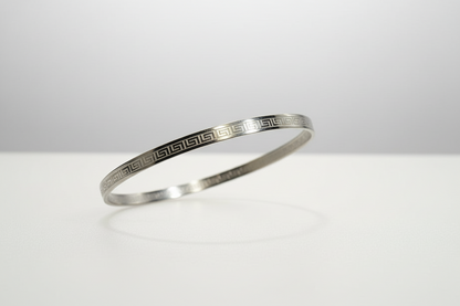 Greek Key Engraved Bangle Bracelet