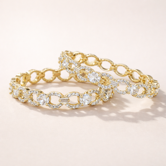 Elegant Oval Link Diamond-Style Bangles – Size 2-6