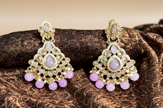 Lavender Chandbali Earrings with Bead Drops