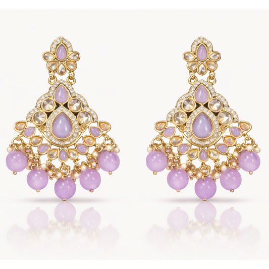 Lavender Chandbali Earrings with Bead Drops