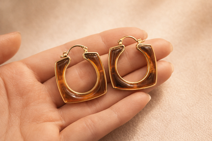 Amber Resin look Square Hoop Earrings
