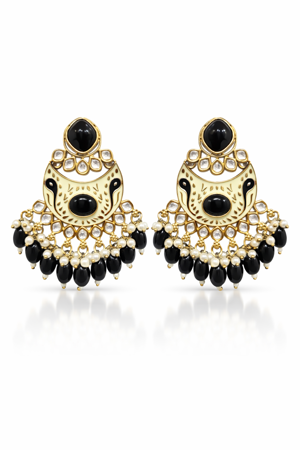 Black & Ivory Enamel Chandbali Earrings