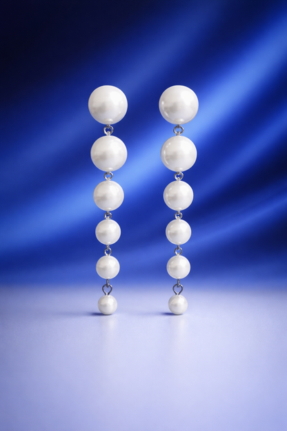 White Pearl Cascade Drop Earrings