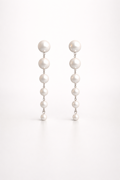 White Pearl Cascade Drop Earrings