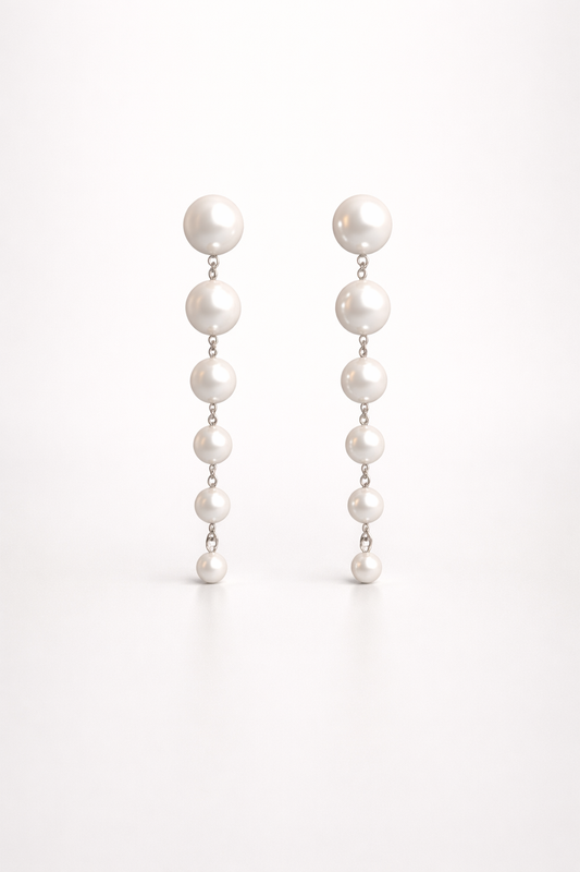 White Pearl Cascade Drop Earrings