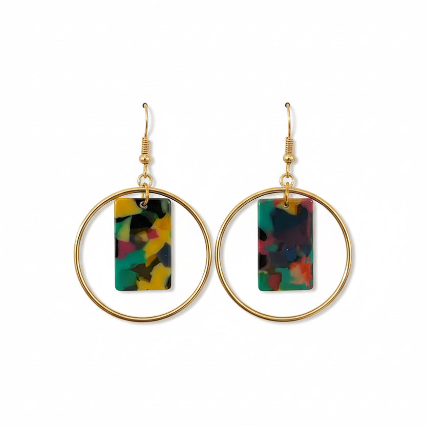 Golden Hoop with marble accent Earrings