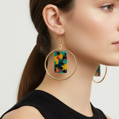 Golden Hoop with marble accent Earrings
