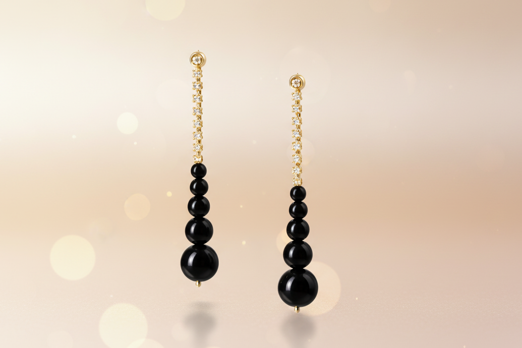 Black Pearls & Crystal Drop Earrings