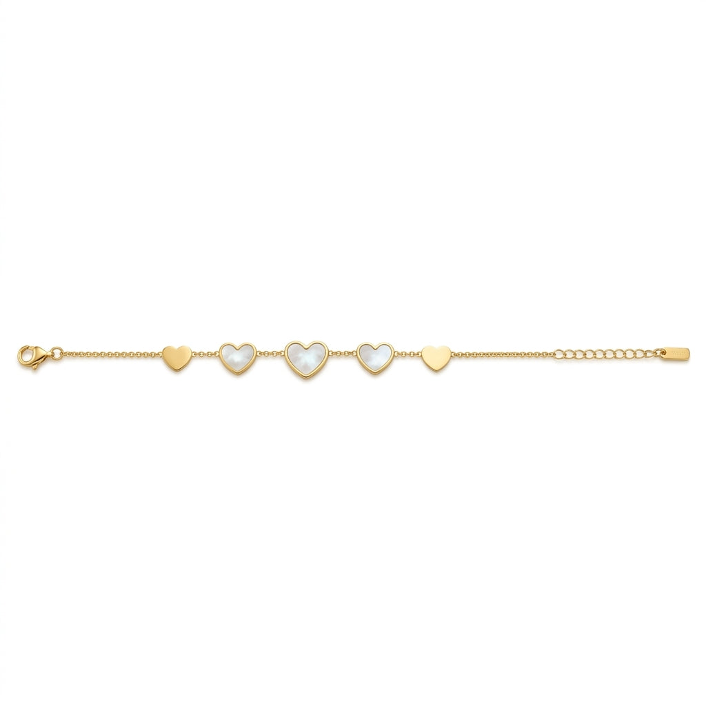 Gold and Pearl Heart Charm Bracelet