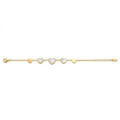 Gold and Pearl Heart Charm Bracelet