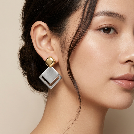 Two- tone Geometric square drop Earrings