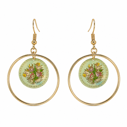 Floral Gold Hoop Drop Earrings