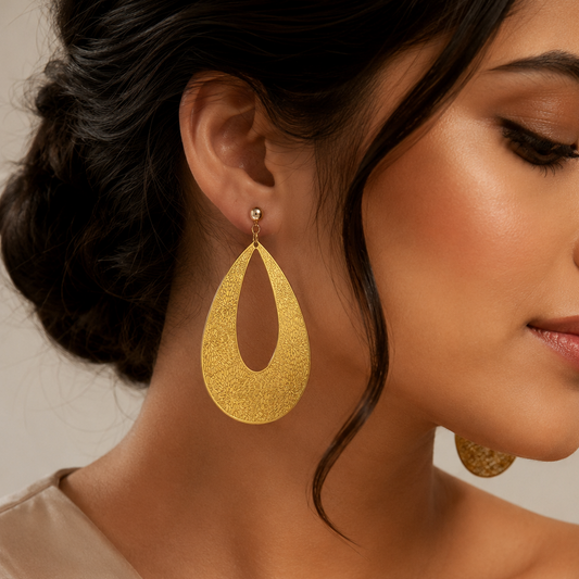Gold Textured Teardrop Drop Earrings