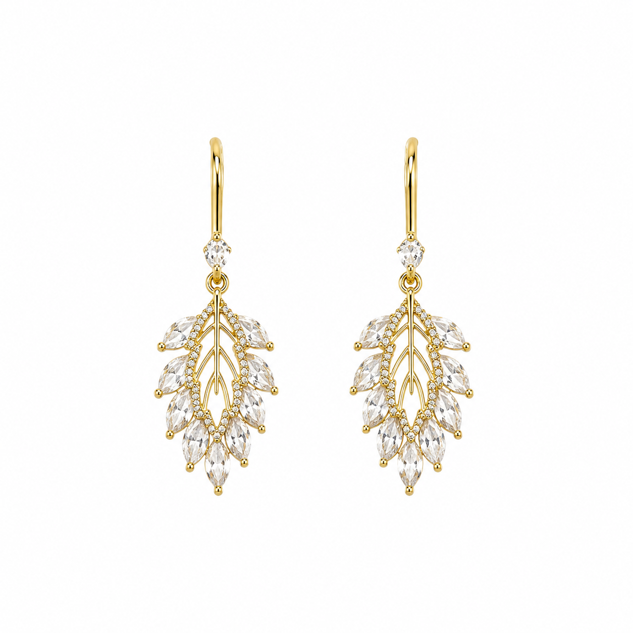 Gold Leaf Crystal Drop Earrings