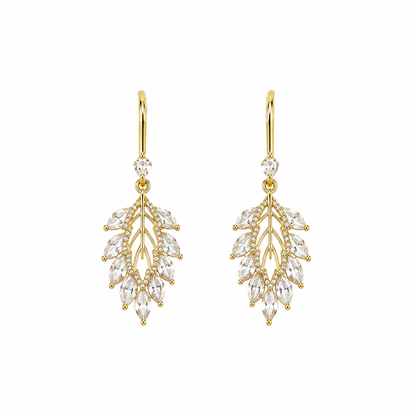 Gold Leaf Crystal Drop Earrings