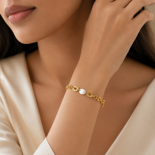 Golden Pearl Link Bracelet