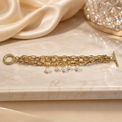 Gold Link Bracelet with Pearl Charms