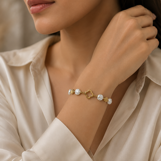 Pearl Clover Gold-Tone Bracelet