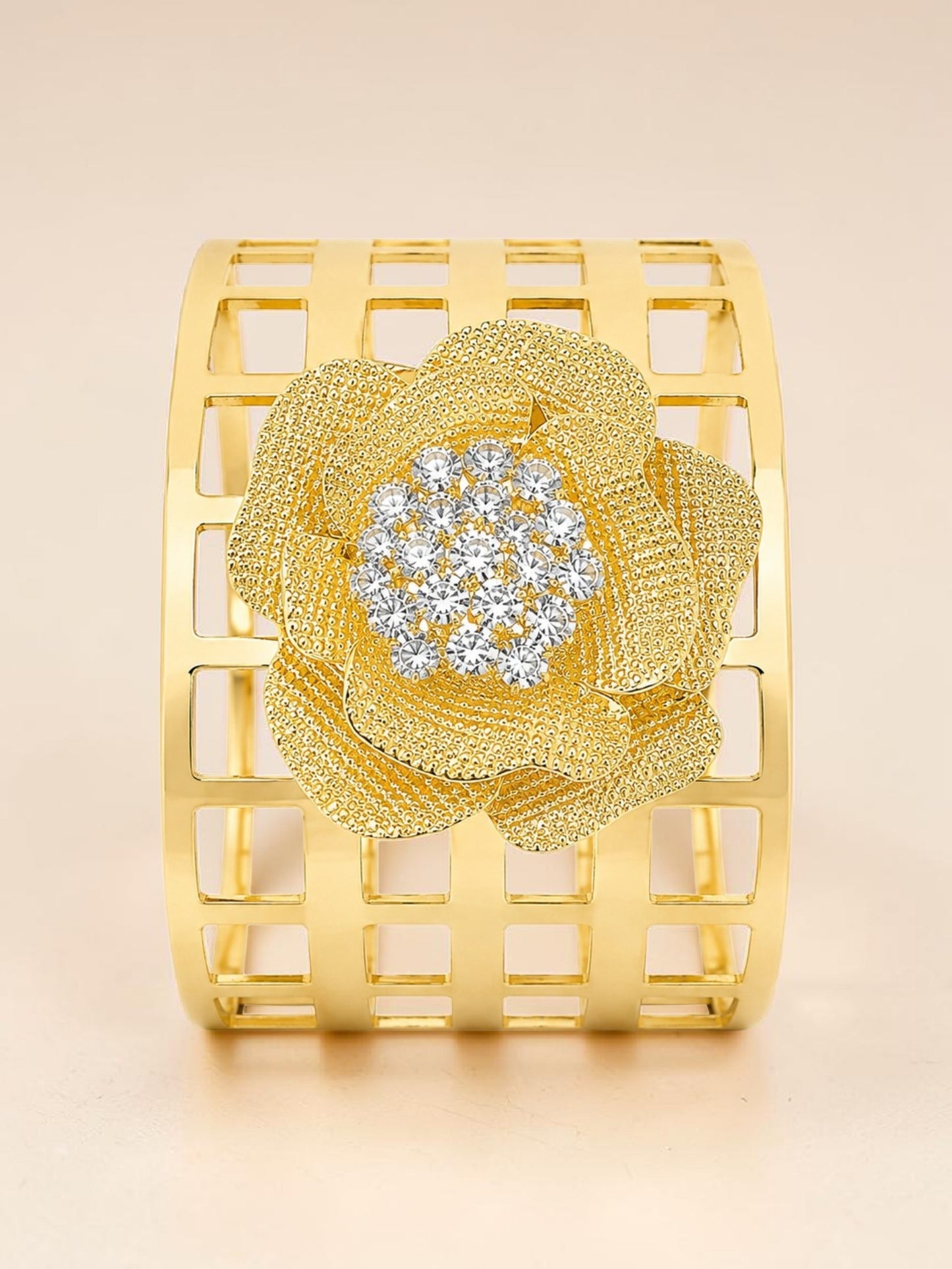 Golden Floral Crystal Cuff Bracelet
