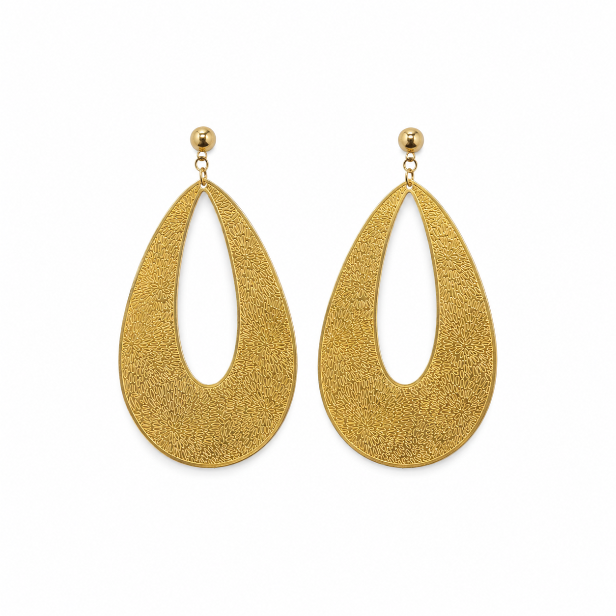 Gold Textured Teardrop Drop Earrings