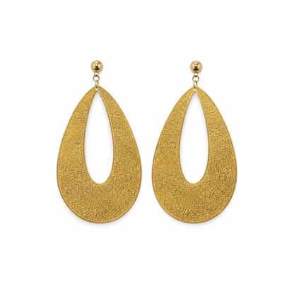 Gold Textured Teardrop Drop Earrings
