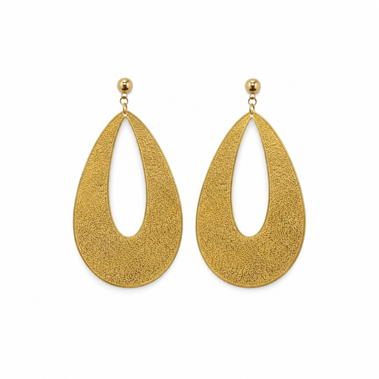 Gold Textured Teardrop Drop Earrings