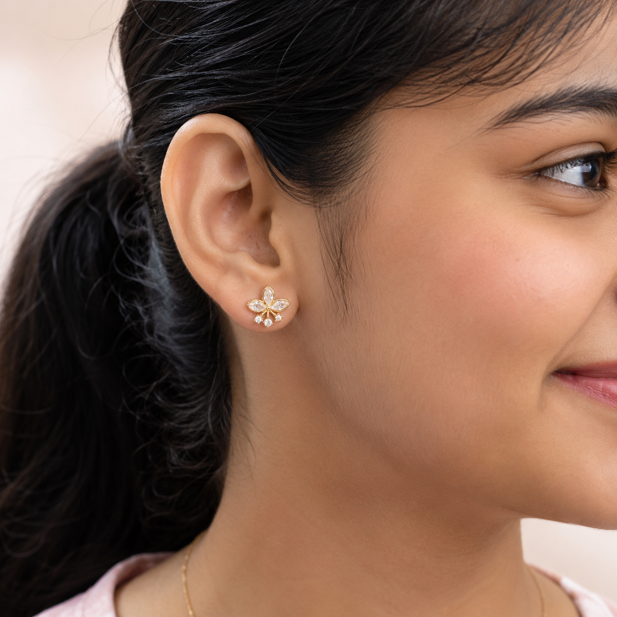 Gold Floral Crystal Drop Earrings